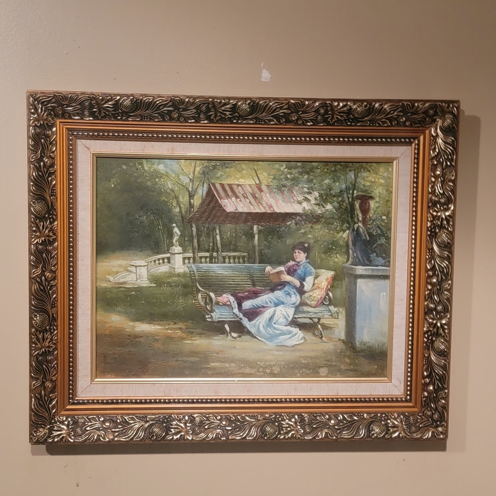 Vintage Oil On Board Painting Signed Framed Art with Gold Accents